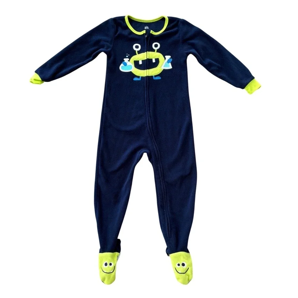 Kids Headquarters Boys Alien Scientist Fleece Footed Pajamas Navy Blue‎ 4T